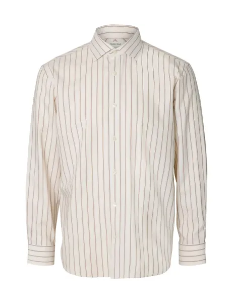 Selected Regular Fit Cotton Rich Striped Shirt Cream Mix