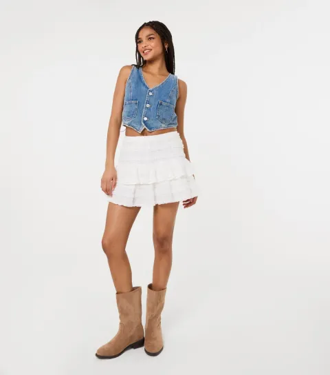 Women's White Frill Rara Mini Skirt