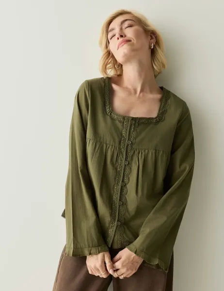 Regatta Pure Cotton Square Neck Button Detail Top Dark Green