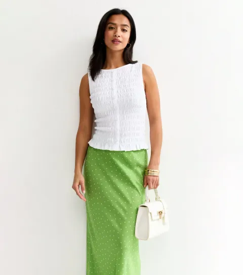 Women's Petite Green Polka Dot Bias Cut Midi Skirt