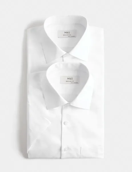 Marks & Spencer 2 Pack Regular Fit Easy Iron Shirts White