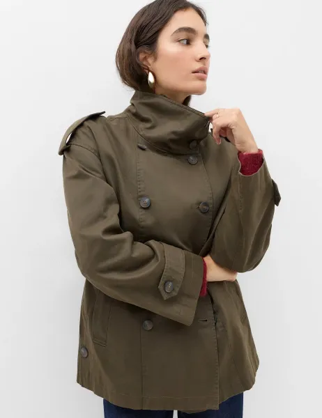 Marks & Spencer Waxed Cotton Rich Double Breasted Utility Jacket Dark Olive