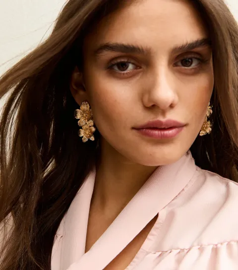 Gold Tone Floral Drop Earrings