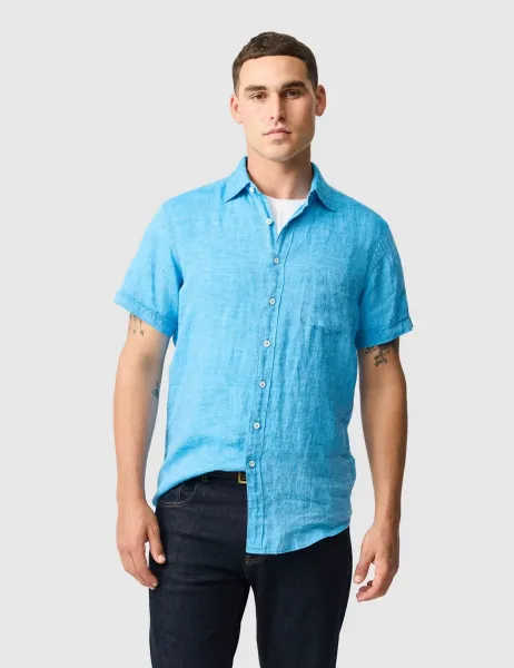 Rodd & Gunn Palm Beach Slim Fit Pure Linen Shirt Light Blue
