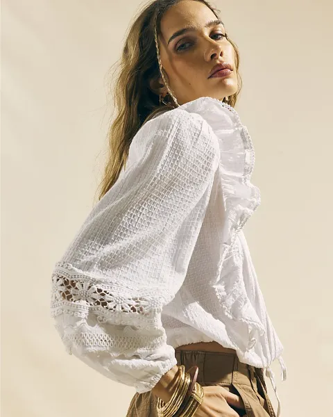 River Island Cotton Long Sleeve Ruffle Blouse