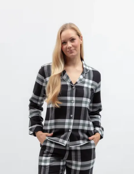 Cyberjammies Family Christmas Pure Cotton Checked Pyjama Top Black Mix