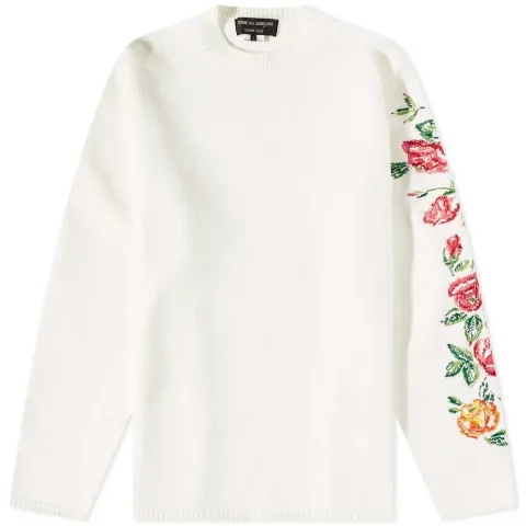 Roses Sleeve Embroidery Crew Kn