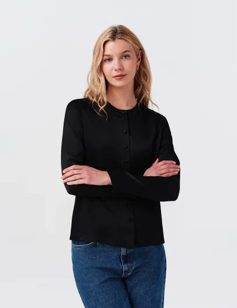 Ghost Crepe Button Front Blouse Black
