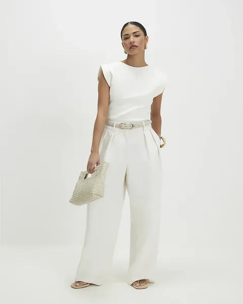 River Island Petite Belted Wide Leg Trousers