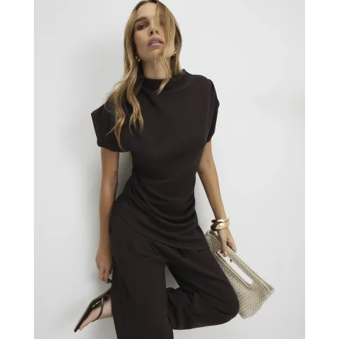 River Island Premium Short Sleeve Gathered Side Top