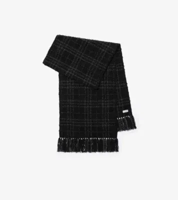 Embellished Check Bouclé Scarf in Black