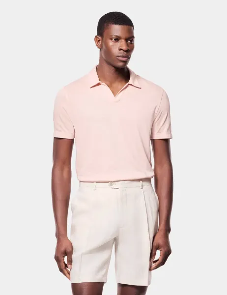 Hawes & Curtis Pure Linen Open Neck Polo Shirt Coral
