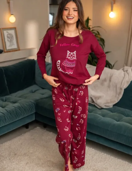 Pure Cotton Wide Leg Animal Pyjama Set Berry