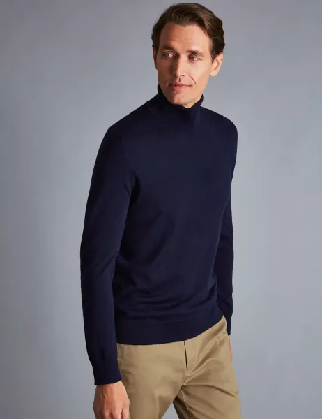 Charles Tyrwhitt Pure Merino Wool Roll Neck Jumper Navy