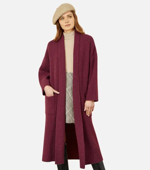 Women's Burgundy Knit Maxi Cardigan