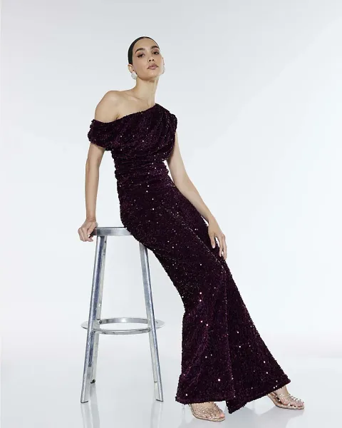 River Island Pull On Velvet Sequin Trousers