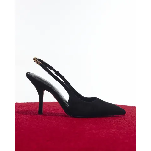 River Island Faux Suede Slingback Chain Court Heels