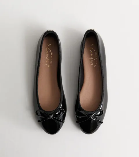 Women's Black Patent Faux Leather Ballet Pumps Vegan