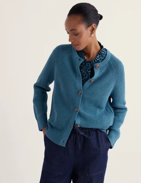 Seasalt Cornwall Pure Cotton Textured Relaxed Cardigan Light Indigo