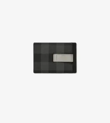 Check Money Clip Card Case in Charcoal grey