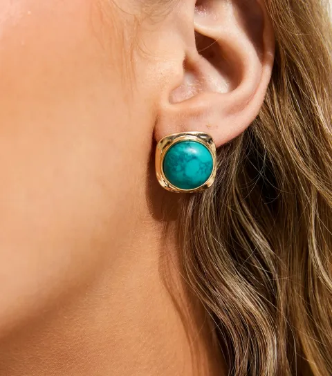 Turquoise Stone Square Stud Earrings