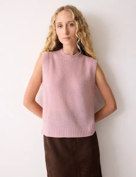 Jigsaw Pure Cashmere Crew Neck Knitted Vest Pink