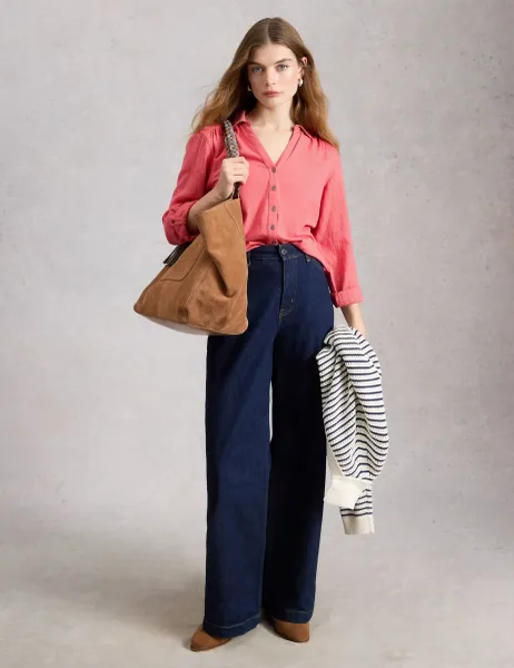 White Stuff Mixed Jersey Sheer Sleeves Shirt