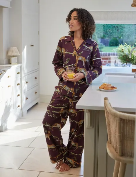 Cyberjammies Cotton Modal Leopard Print Pyjama Bottoms Burgundy Mix