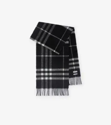 Check Cashmere Scarf in Black/calico beige