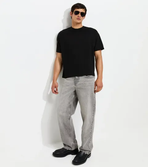 Men's Light Grey Cotton Baggy Fit Jeans