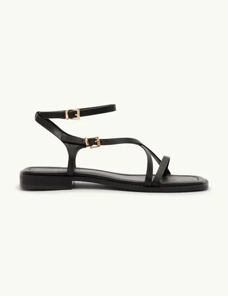 Nobody's Child Leather Square Toe Strappy Sandals Black