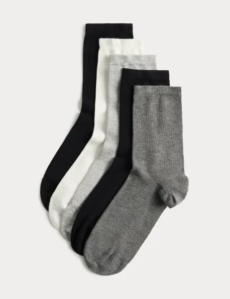 Marks & Spencer 5 Pack Supersoft Crew Socks Grey Mix