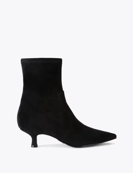 Steve Madden Checklist Suedette Pointed Toe Kitten Heel Ankle Boots Black