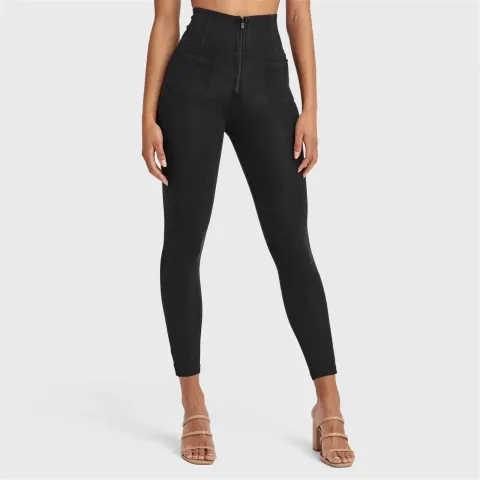 Freddy WRUP Denim With Front Pockets - Super High Waisted - 7/8 Length - Black + Black Stitching