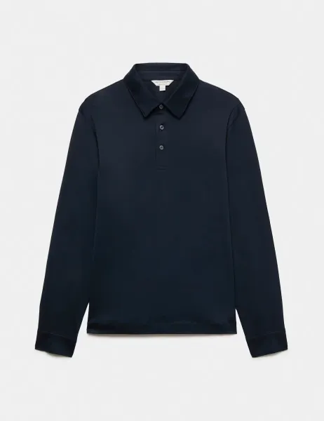 Autograph Pure Supima Cotton Long Sleeve Polo Shirt Dark Navy