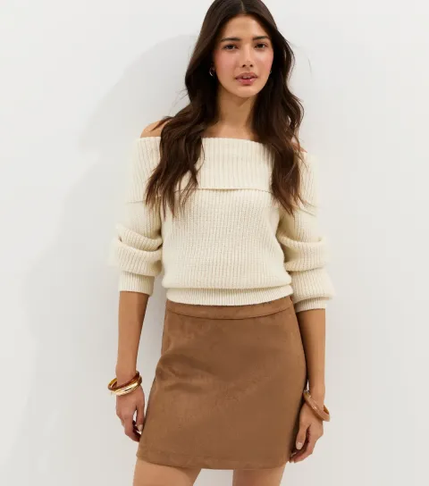 Women's Tan Faux Suede A-line Mini Skirt