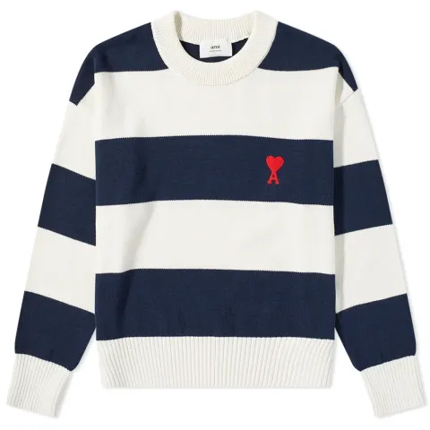 AMI Small A Rugby Striped Crew Knit