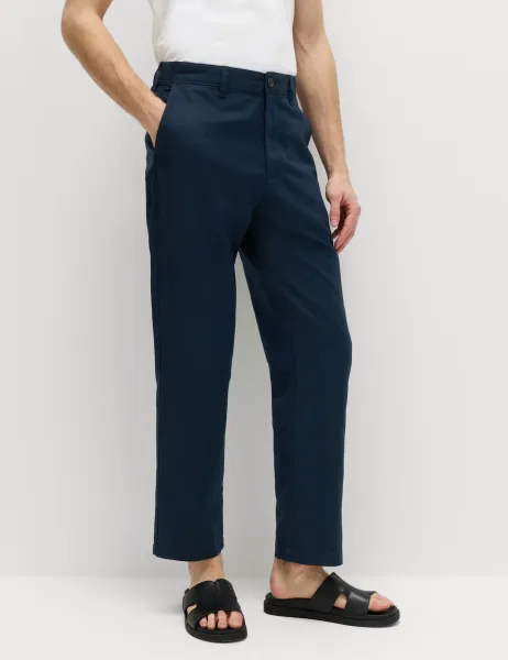Marks & Spencer 2 Pack Regular Fit Cotton Linen Blend Chinos Navy