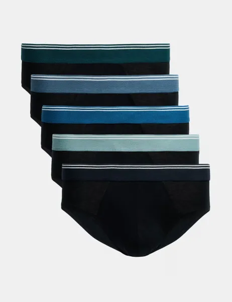 Marks & Spencer 5pk Pure Cotton Cool & Fresh Briefs Black Mix