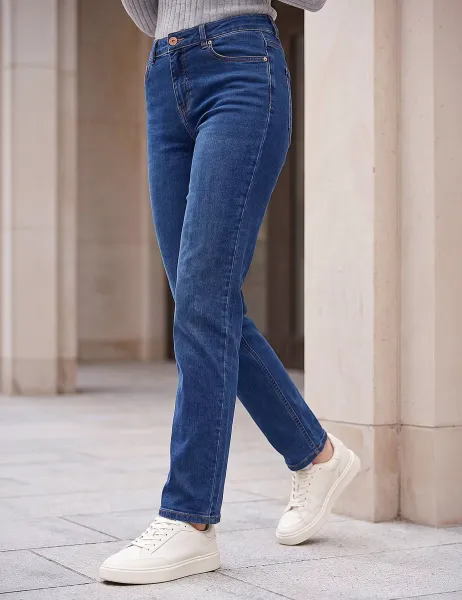 Roman Petite Mid Rise Straight Leg Jeans Indigo