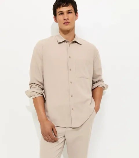 Men's Stone Oversized Linen Look Shirt