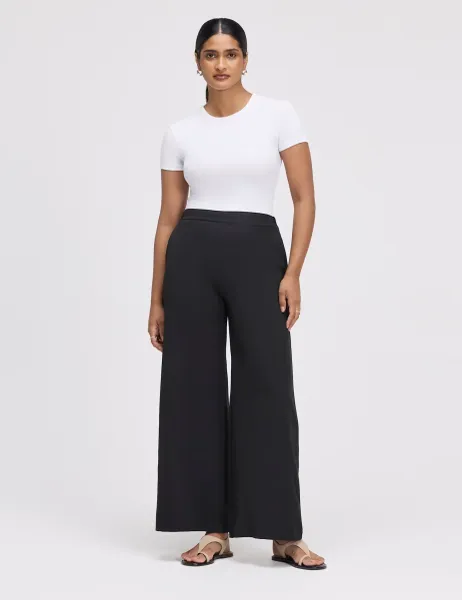 Finery London Elasticated Waist Wide Leg Trousers Black