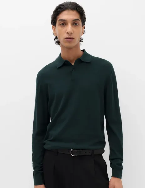 Marks & Spencer Pure Cotton Regular Fit Knitted Polo Shirt Dark Evergreen