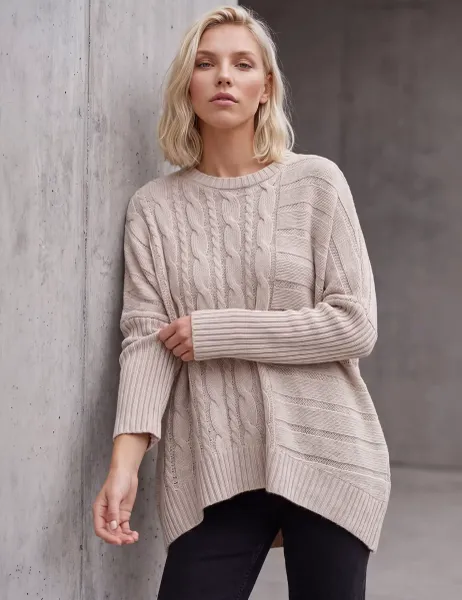 Roman Petite Contrast Cable Jumper Cream Mix