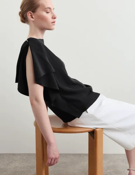 Jaeger Pure Silk Slash Neck Top Black
