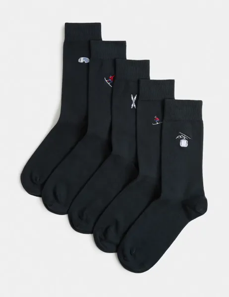 Marks & Spencer 5 Pack Cool & Fresh Cotton Rich Ski Socks Navy Mix