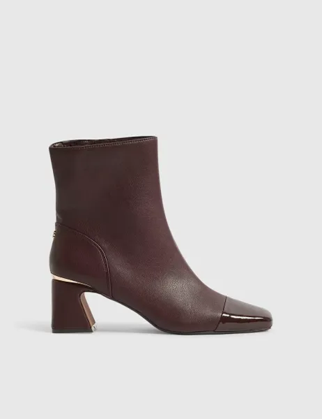River Island Toe Cap Block Heel Ankle Boots Dark Brown