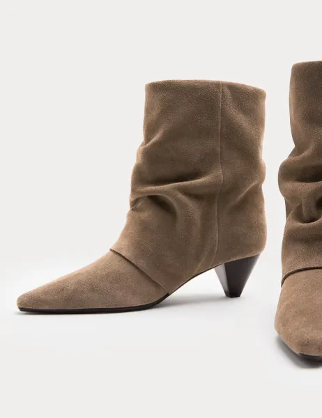 Marks & Spencer Suede Slouchy Cone Heel Pointed Ankle Boots Fawn