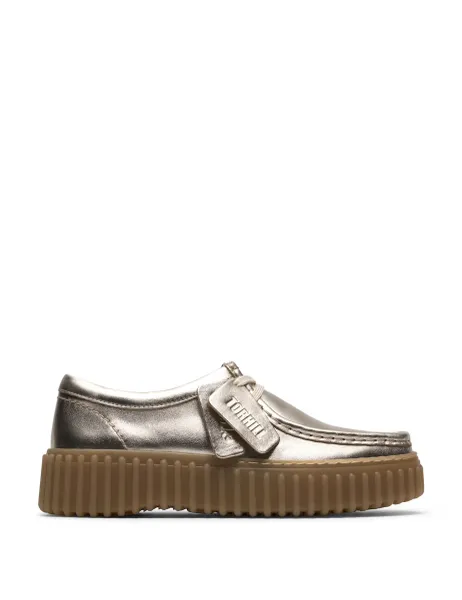 Clarks Leather Metallic Lace Up Platform Shoes Gold