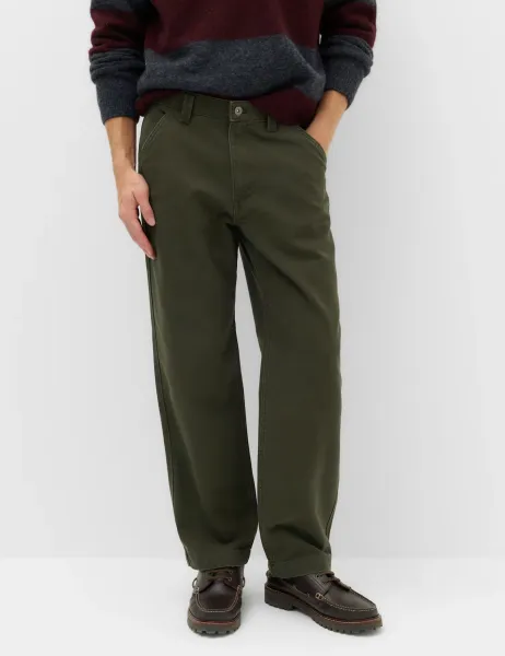 Marks & Spencer Loose Fit Pure Cotton Utility Trousers Dark Khaki
